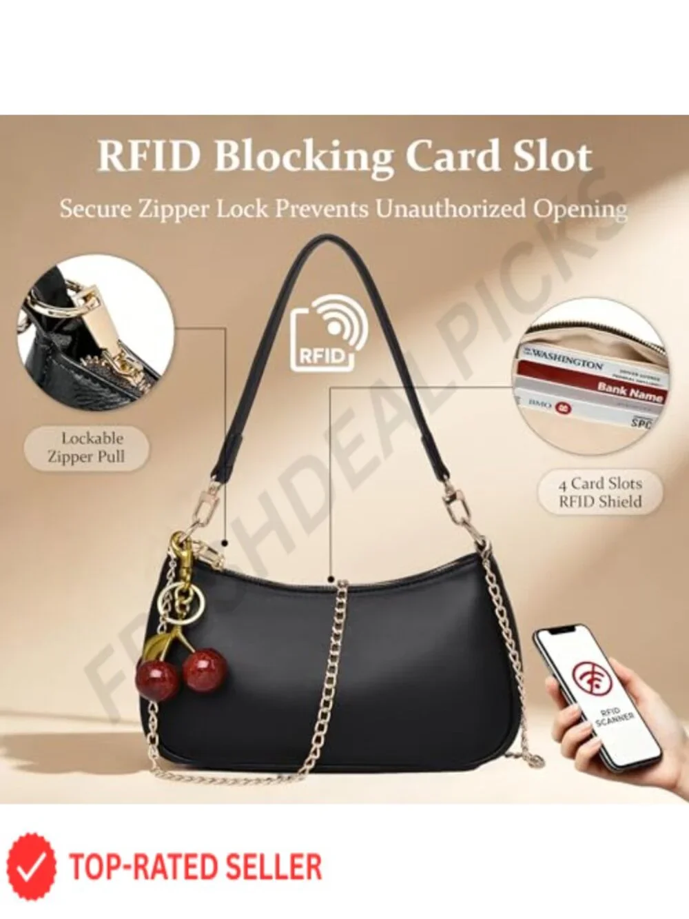 Women's Cute Cherry Hobo Shoulder Bag Faux Leather Crossbody Purse Retro Clutch